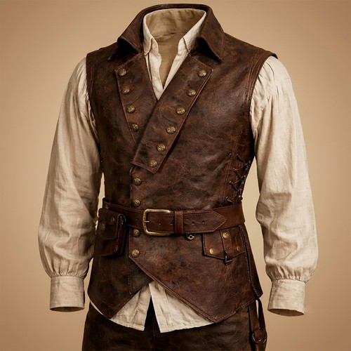 Mens pirate leather - leather, vest